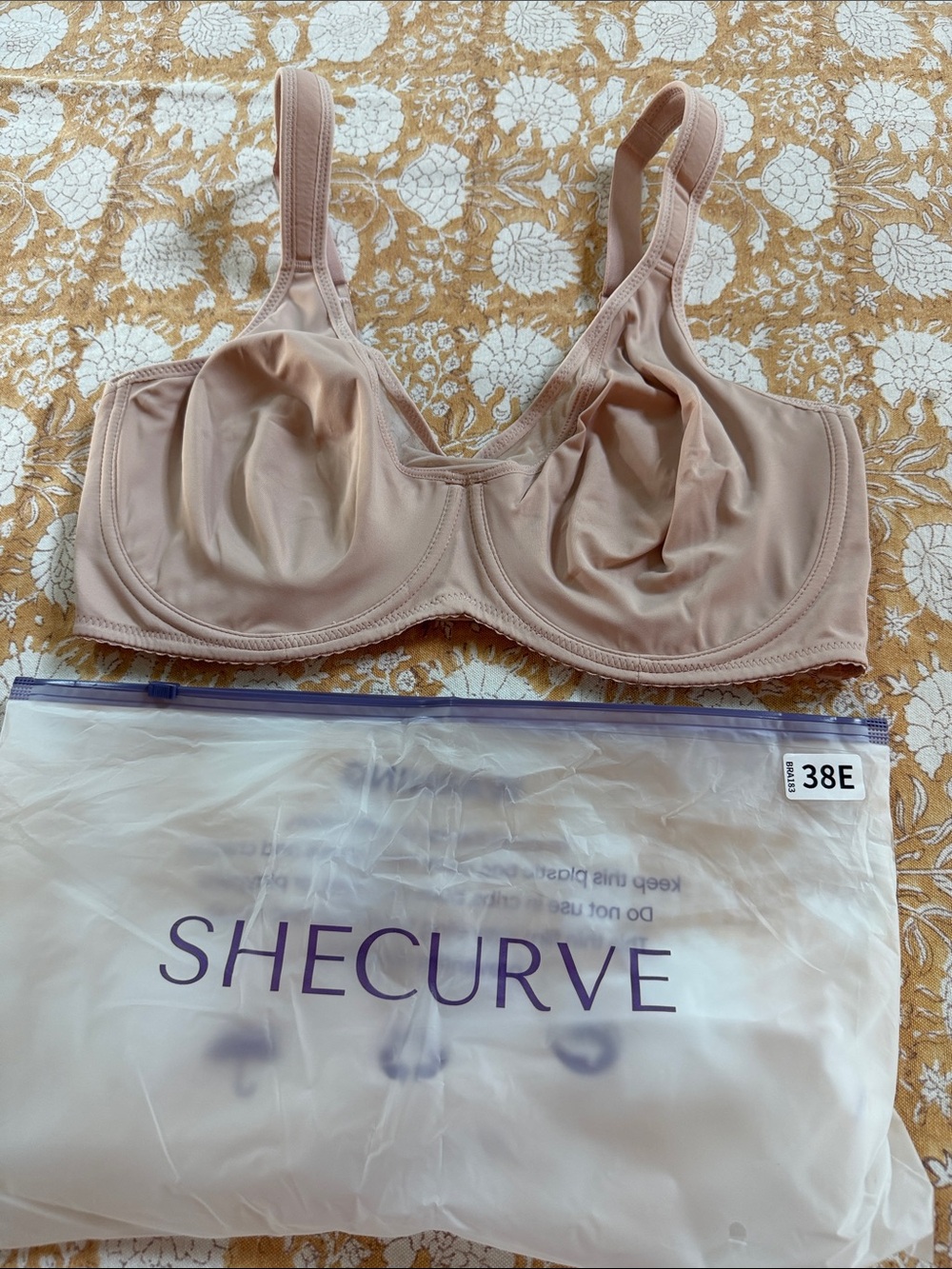 SHECURVE 38E 38 DD Women’s Nude Full Coverage Underwire Bra NWT